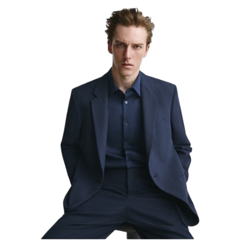 EUC Zara Navy Men's Wool Blend Single Button Blazer